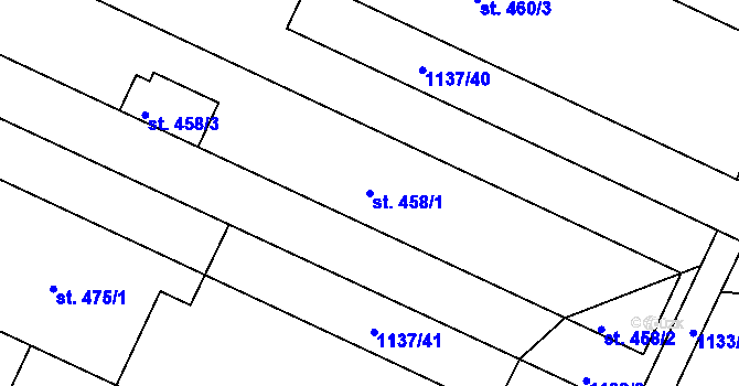 Parcela st. 458/1 v KÚ Bystřička I, Katastrální mapa