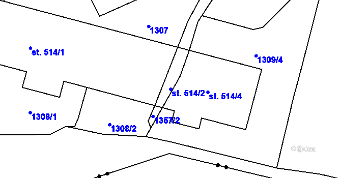 Parcela st. 514/2 v KÚ Bystřička I, Katastrální mapa