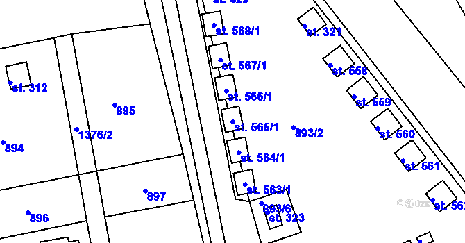 Parcela st. 565/1 v KÚ Bystřička I, Katastrální mapa