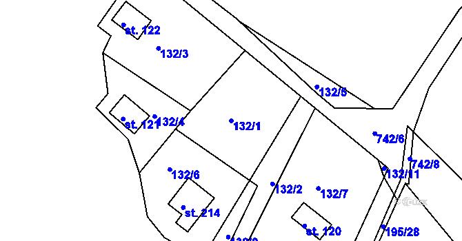 Parcela st. 132/1 v KÚ Bystřička I, Katastrální mapa