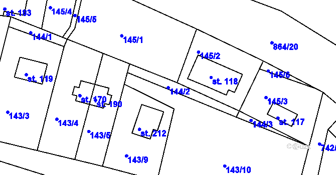 Parcela st. 144/2 v KÚ Bystřička I, Katastrální mapa