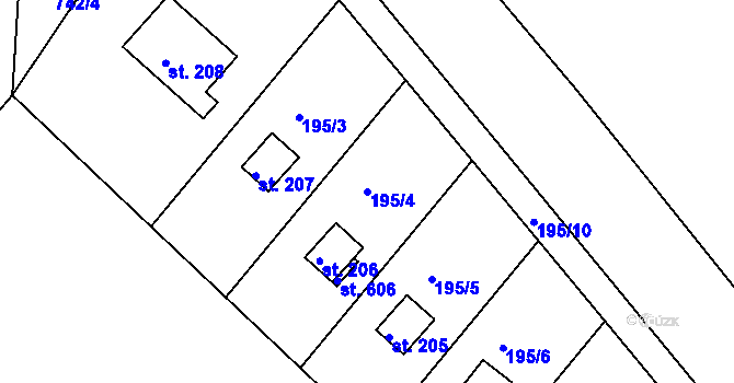 Parcela st. 195/4 v KÚ Bystřička I, Katastrální mapa