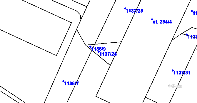 Parcela st. 1137/24 v KÚ Bystřička I, Katastrální mapa