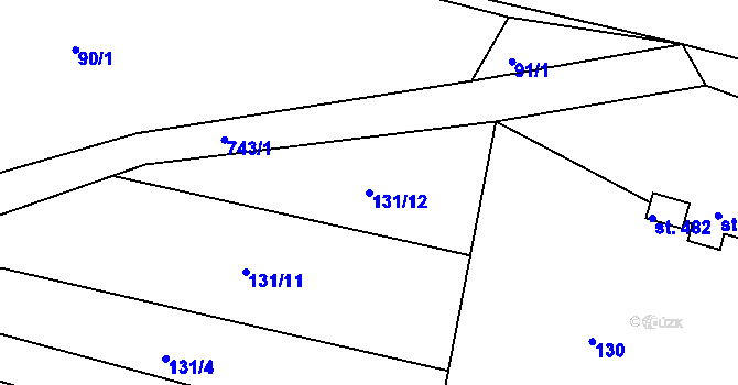 Parcela st. 131/12 v KÚ Bystřička I, Katastrální mapa