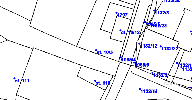 Parcela st. 10/3 v KÚ Byšice, Katastrální mapa