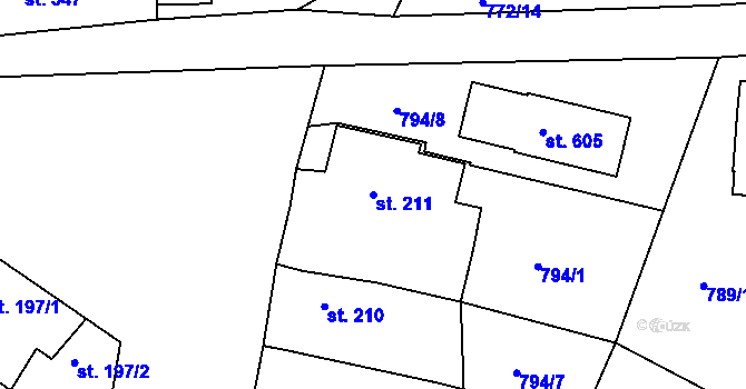 Parcela st. 211 v KÚ Byšice, Katastrální mapa