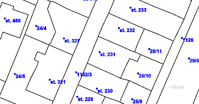 Parcela st. 231 v KÚ Byšice, Katastrální mapa