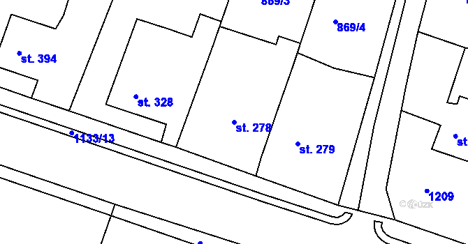 Parcela st. 278 v KÚ Byšice, Katastrální mapa