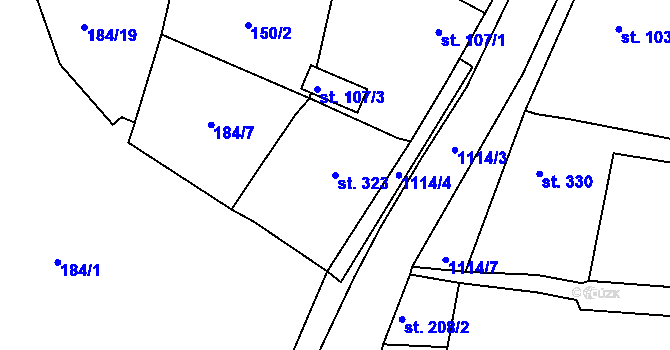 Parcela st. 323 v KÚ Byšice, Katastrální mapa