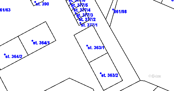 Parcela st. 363/1 v KÚ Byšice, Katastrální mapa
