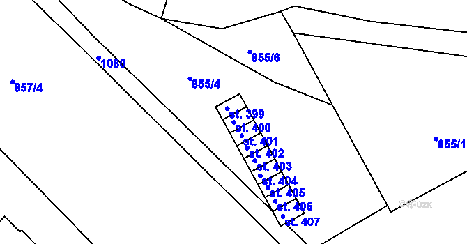 Parcela st. 400 v KÚ Byšice, Katastrální mapa