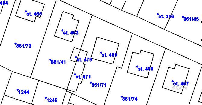 Parcela st. 409 v KÚ Byšice, Katastrální mapa