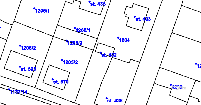 Parcela st. 482 v KÚ Byšice, Katastrální mapa