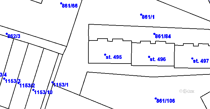 Parcela st. 495 v KÚ Byšice, Katastrální mapa