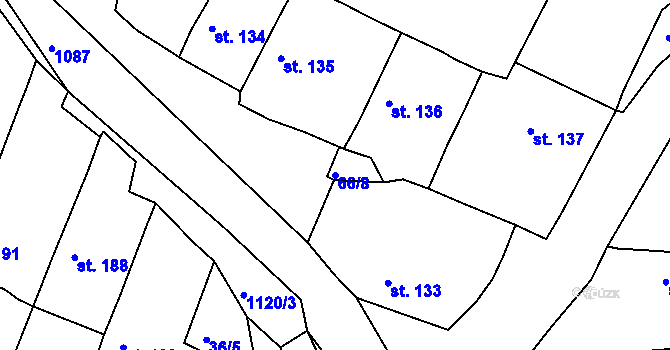 Parcela st. 66/8 v KÚ Byšice, Katastrální mapa