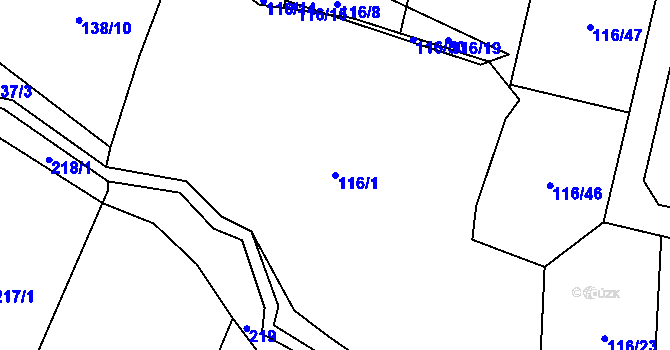 Parcela st. 116/1 v KÚ Byšice, Katastrální mapa