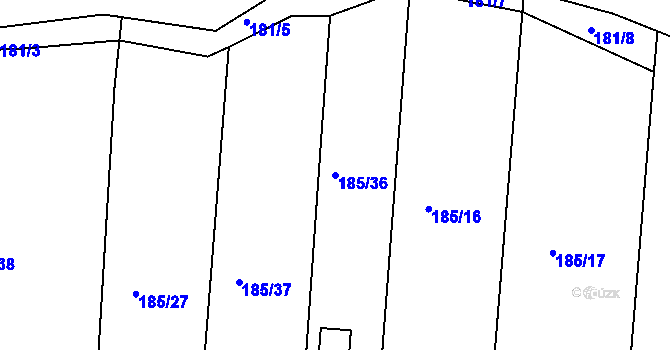 Parcela st. 185/36 v KÚ Byšice, Katastrální mapa