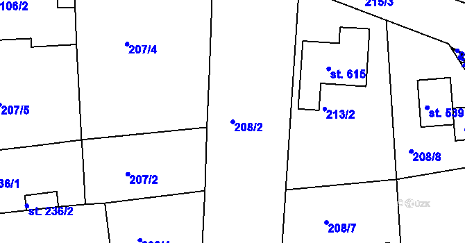 Parcela st. 208/2 v KÚ Byšice, Katastrální mapa