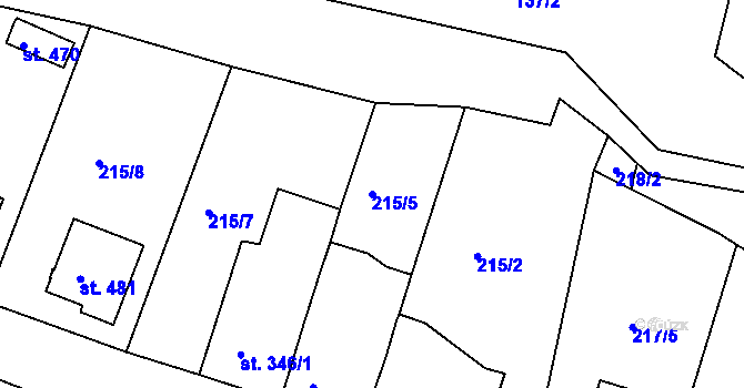 Parcela st. 215/5 v KÚ Byšice, Katastrální mapa