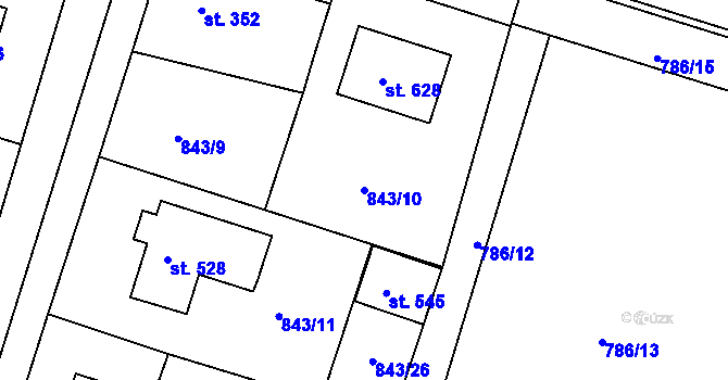 Parcela st. 843/10 v KÚ Byšice, Katastrální mapa
