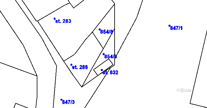 Parcela st. 854/9 v KÚ Byšice, Katastrální mapa
