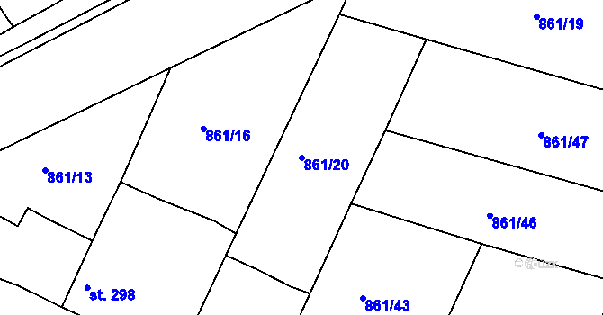 Parcela st. 861/20 v KÚ Byšice, Katastrální mapa
