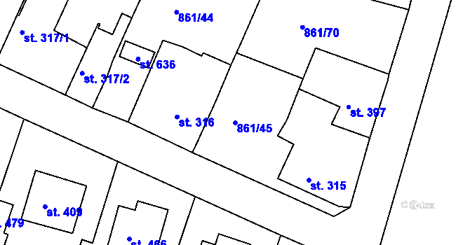 Parcela st. 861/45 v KÚ Byšice, Katastrální mapa