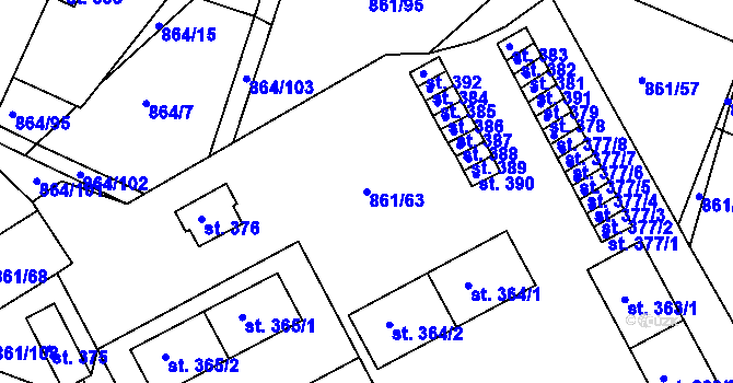 Parcela st. 861/63 v KÚ Byšice, Katastrální mapa