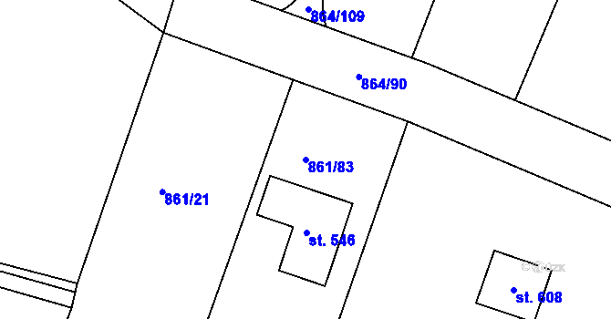 Parcela st. 861/83 v KÚ Byšice, Katastrální mapa