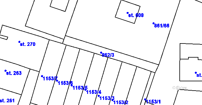 Parcela st. 862/3 v KÚ Byšice, Katastrální mapa
