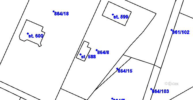 Parcela st. 864/8 v KÚ Byšice, Katastrální mapa