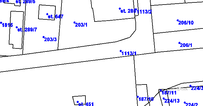 Parcela st. 1113 v KÚ Byšice, Katastrální mapa