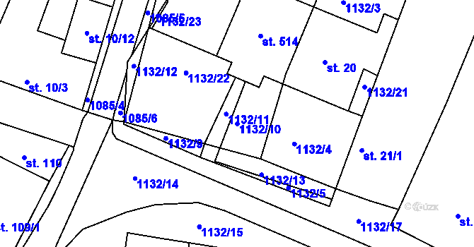 Parcela st. 1132/10 v KÚ Byšice, Katastrální mapa