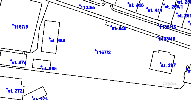 Parcela st. 1167/2 v KÚ Byšice, Katastrální mapa