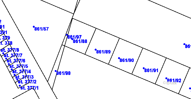 Parcela st. 861/89 v KÚ Byšice, Katastrální mapa