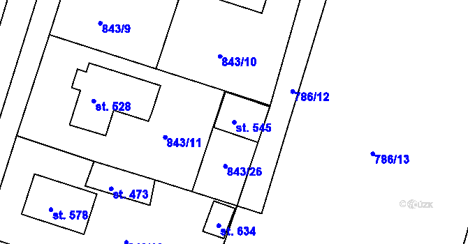 Parcela st. 545 v KÚ Byšice, Katastrální mapa