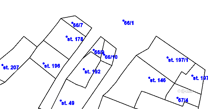 Parcela st. 66/10 v KÚ Byšice, Katastrální mapa