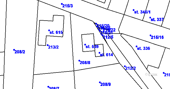Parcela st. 539 v KÚ Byšice, Katastrální mapa