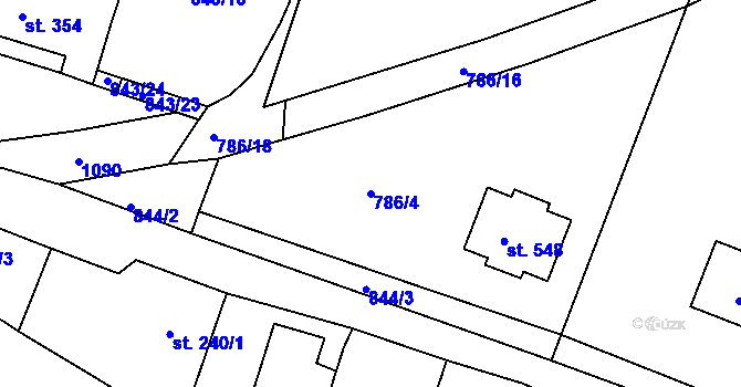 Parcela st. 786/4 v KÚ Byšice, Katastrální mapa