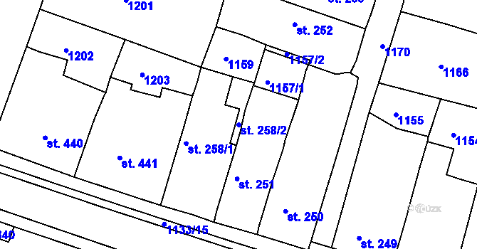 Parcela st. 258/2 v KÚ Byšice, Katastrální mapa