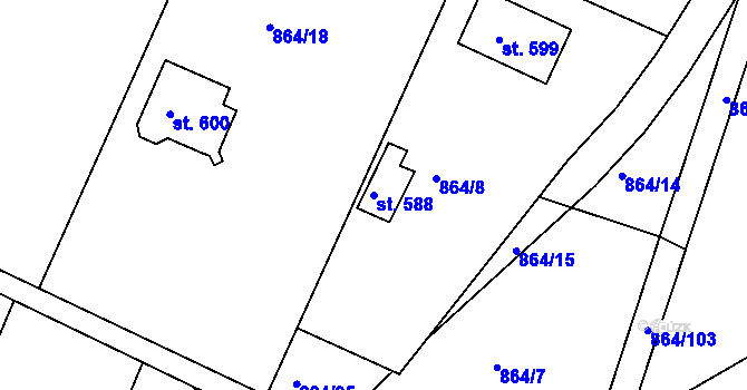 Parcela st. 588 v KÚ Byšice, Katastrální mapa