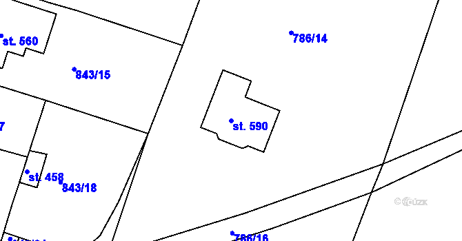 Parcela st. 590 v KÚ Byšice, Katastrální mapa