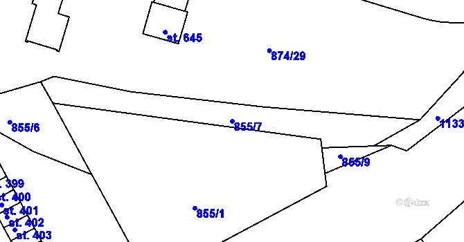 Parcela st. 855/7 v KÚ Byšice, Katastrální mapa