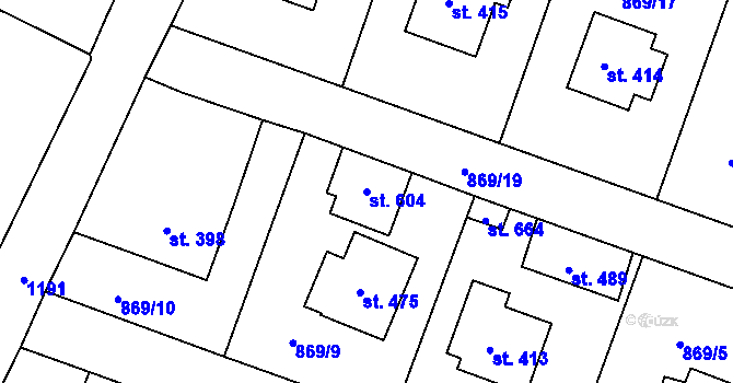 Parcela st. 604 v KÚ Byšice, Katastrální mapa
