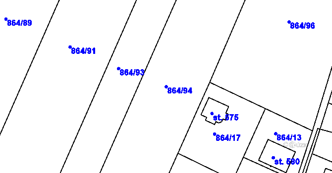 Parcela st. 864/94 v KÚ Byšice, Katastrální mapa