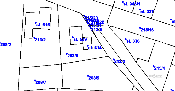 Parcela st. 614 v KÚ Byšice, Katastrální mapa