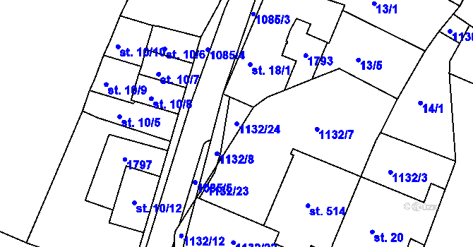 Parcela st. 1132/24 v KÚ Byšice, Katastrální mapa