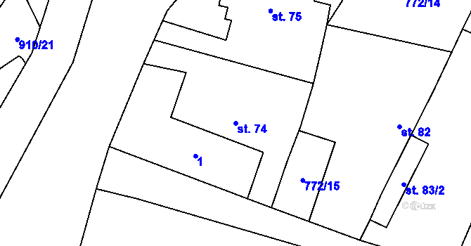Parcela st. 74 v KÚ Hostín u Mělníka, Katastrální mapa
