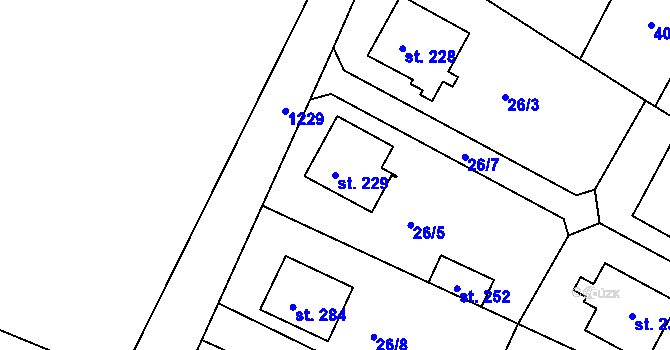 Parcela st. 229 v KÚ Liblice, Katastrální mapa