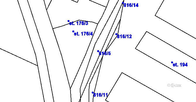 Parcela st. 818/5 v KÚ Liblice, Katastrální mapa